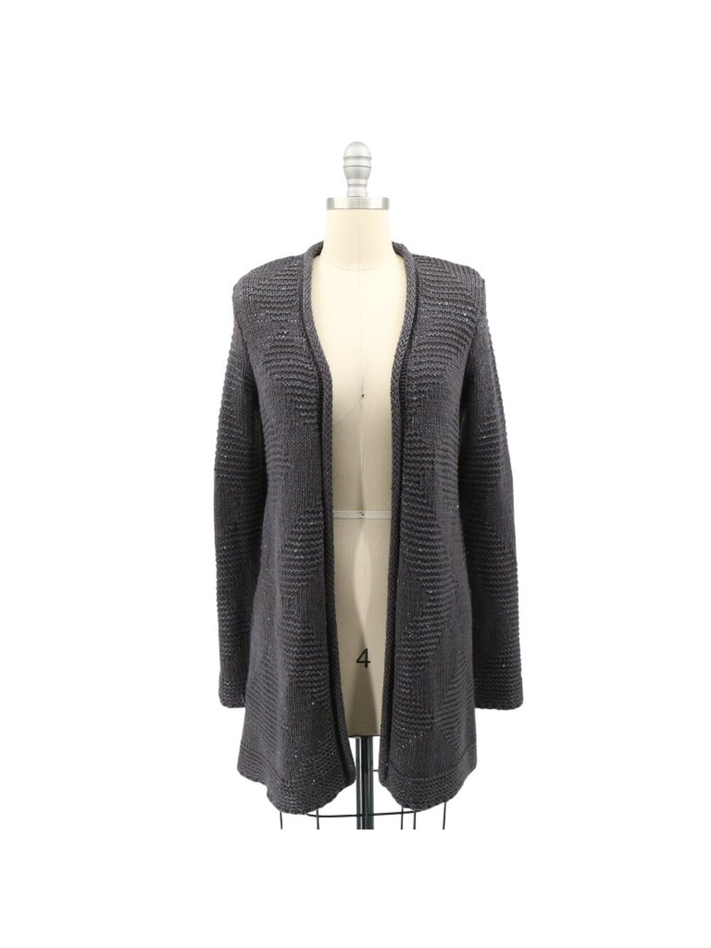 NWT Calypso St. Barth Open Front Metallic Sequin Gray Knit Cardigan Sweater XS